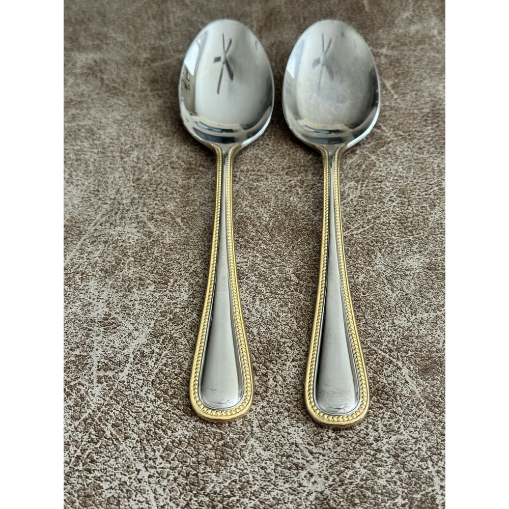 Wallace‎ 18/10 Stainless Gold Royal Bead 2 Dinner Spoons Flatware
